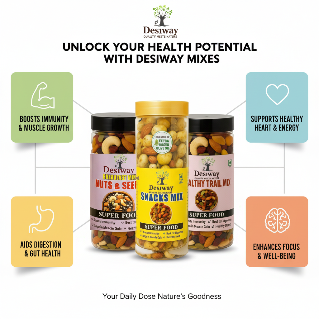 Desiway Dry Fruits Combo | Trail Mix, Breakfast Mix & Olive Oil Roasted Snacks Mix