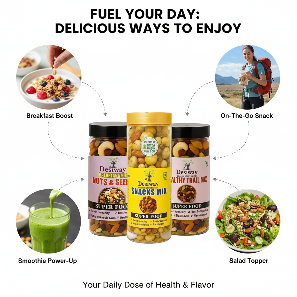Desiway Dry Fruits Combo | Trail Mix, Breakfast Mix & Olive Oil Roasted Snacks Mix