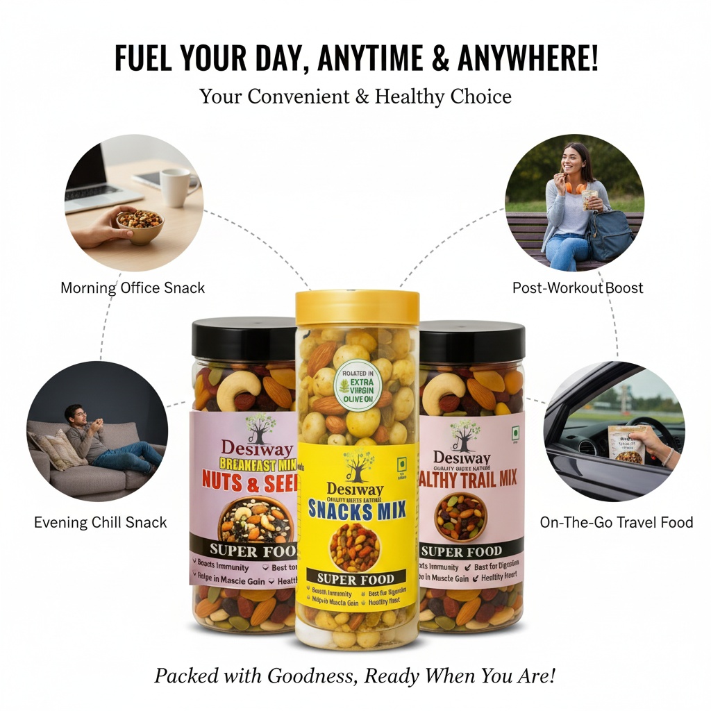 Desiway Dry Fruits Combo | Trail Mix, Breakfast Mix & Olive Oil Roasted Snacks Mix