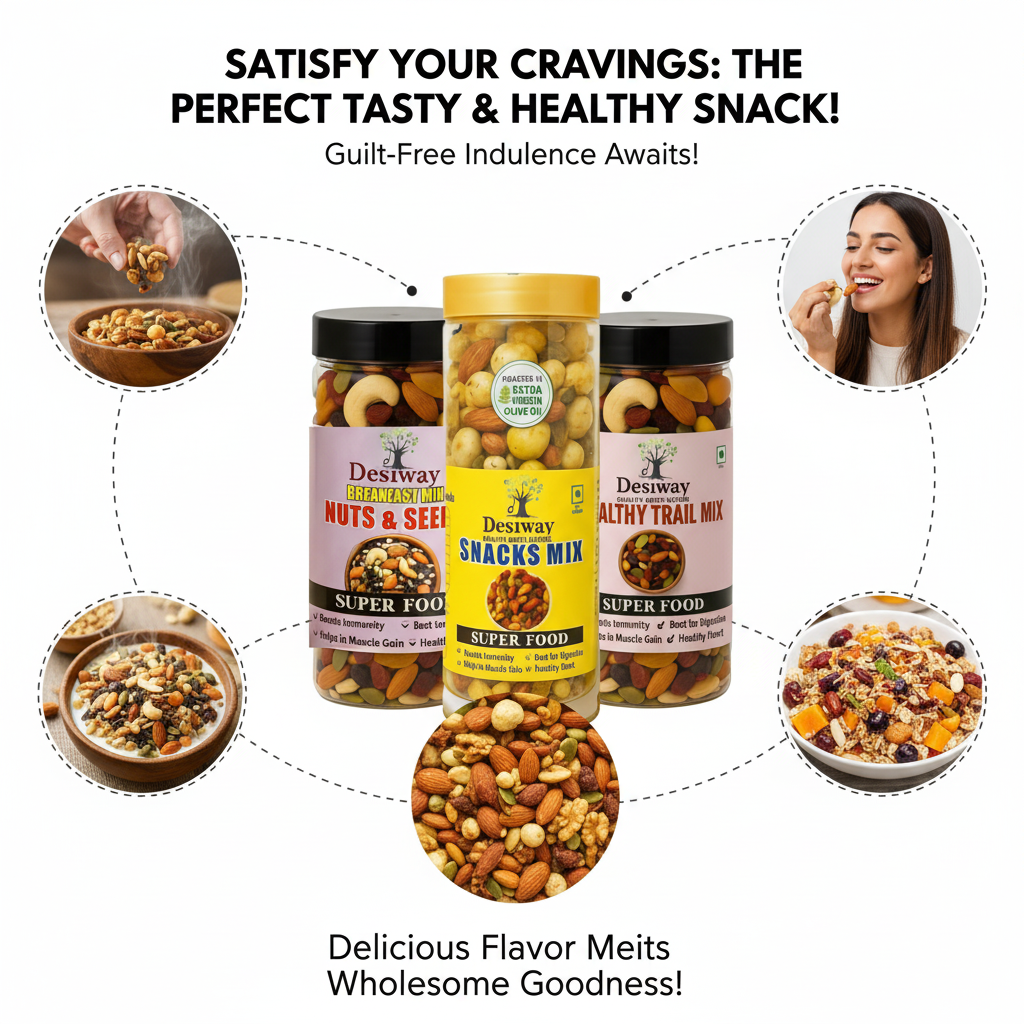 Desiway Dry Fruits Combo | Trail Mix, Breakfast Mix & Olive Oil Roasted Snacks Mix