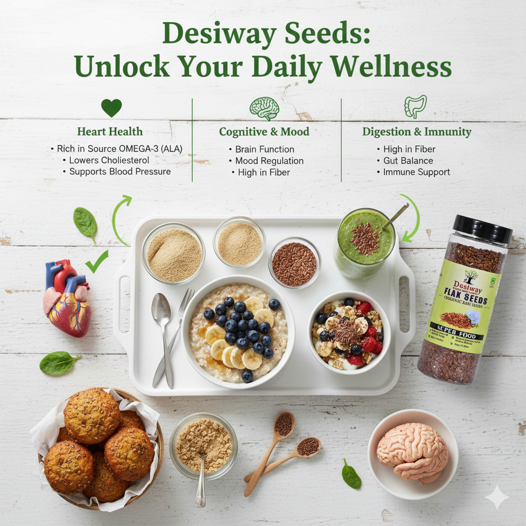 Desiway Organic Raw Flax Seeds 200g, 100% Natural Super Food, Rich in Omega-3, Protein and Fibre