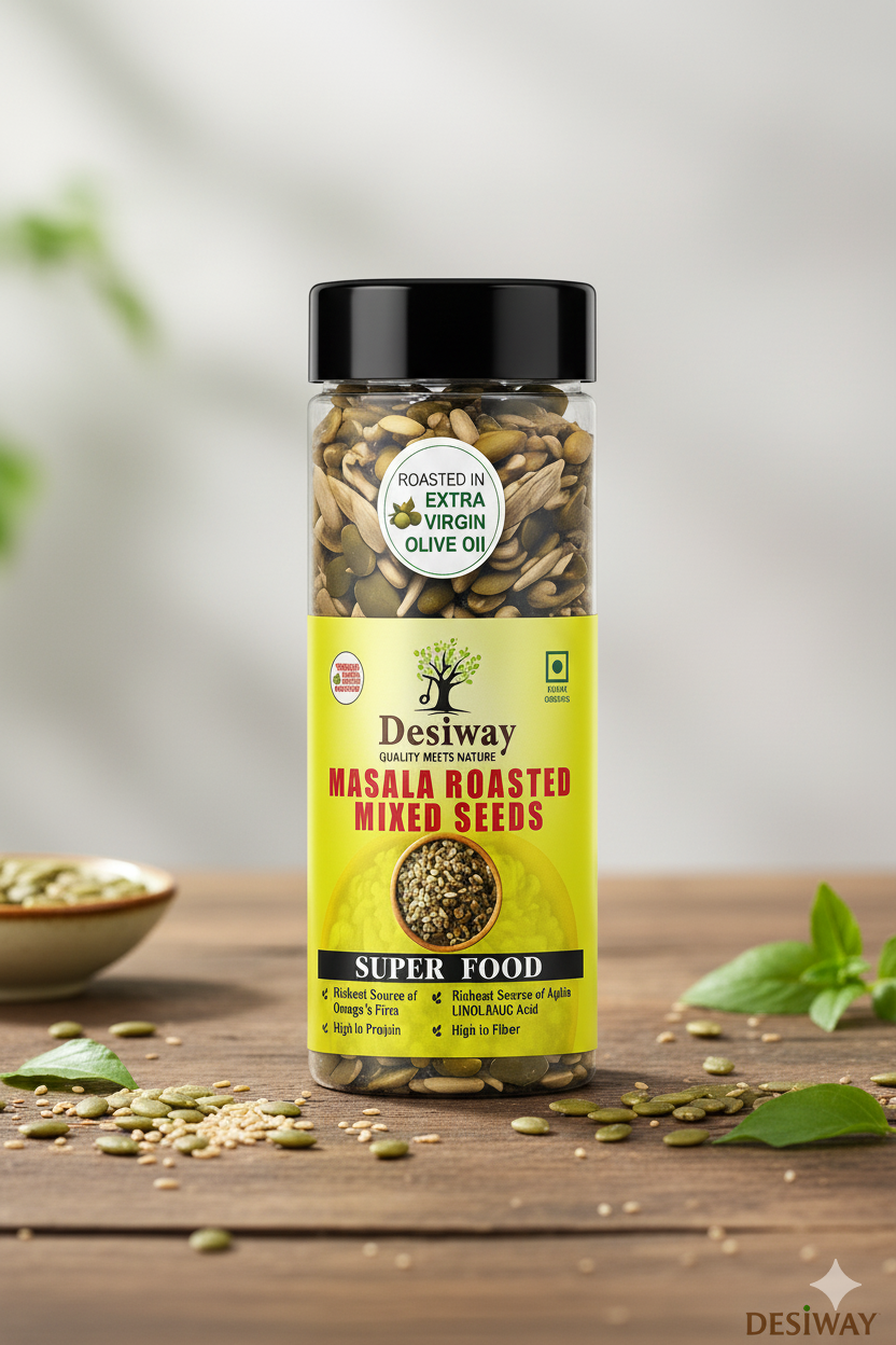 Desiway Masala Roasted Mixed Seeds, Olive Oil Roasted, Super Food, High in Protein and Omega-3, Natural, Health Namkeen,Mixed Seeds Chaat 200gms