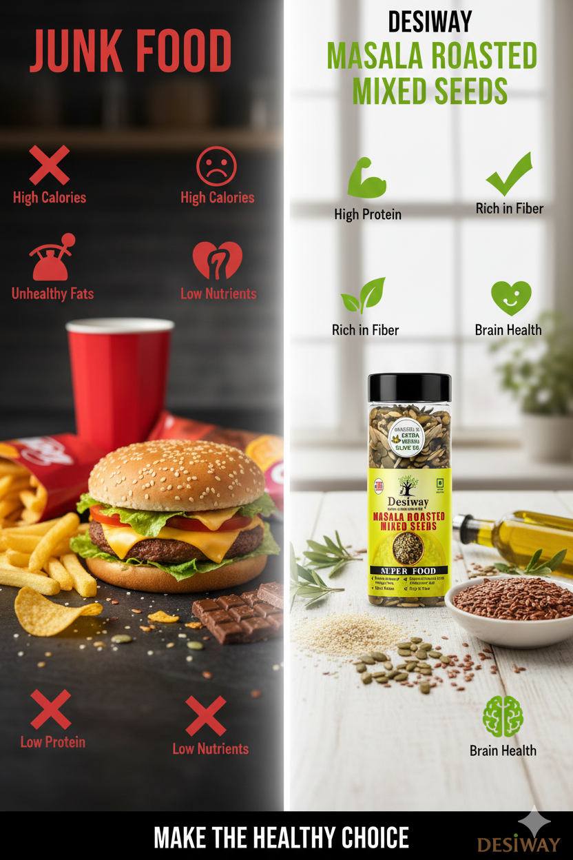 Desiway Masala Roasted Mixed Seeds, Olive Oil Roasted, Super Food, High in Protein and Omega-3, Natural, Health Namkeen,Mixed Seeds Chaat 200gms