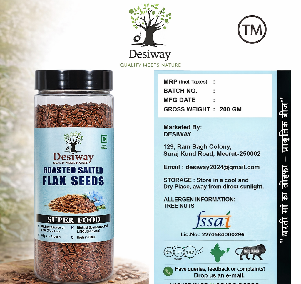 Desiway Roasted Salted Flax Seeds, Olive Oil Roasted Flax Seeds, High in Omega-3 and Protein 200gms