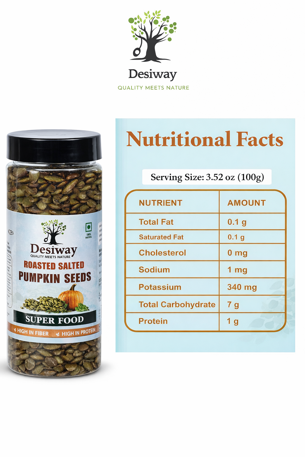 Desiway Roasted Salted Pumpkin Seeds, Olive Oil Roasted Pumpkin Seeds, Super Food | 200gms