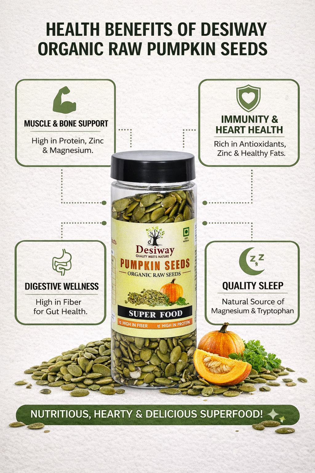 Desiway Raw Dried Pumpkin Seeds | Healthy Diet Snacks - 200 Gm | Organic Pumpkin seeds 200gms