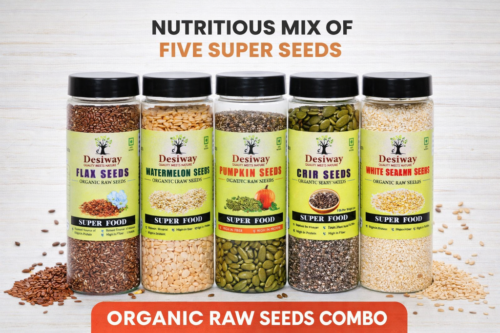 Desiway Super 5 Seeds Combo | Chia, Flax, Pumpkin, Sunflower & Sesame Seeds | Healthy Superfood Mix