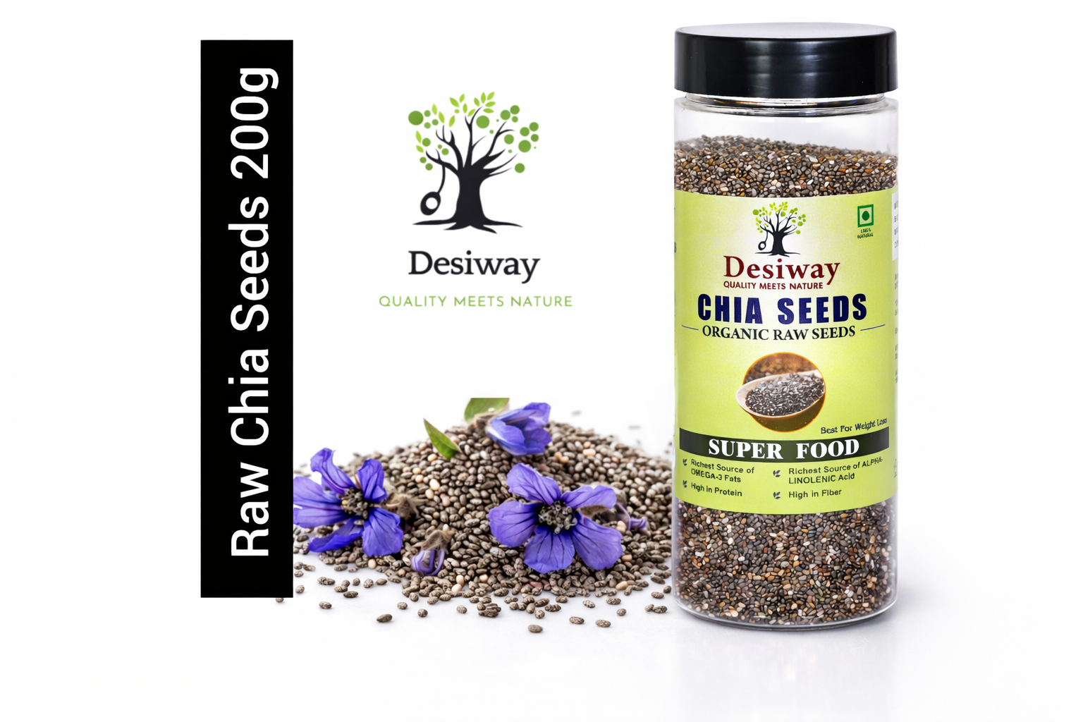 Desiway Organic Raw Chia Seeds 200g, Super Food, Rich in Omega-3 and Protein, High in Fibre | Organic Chia Seeds 200gm