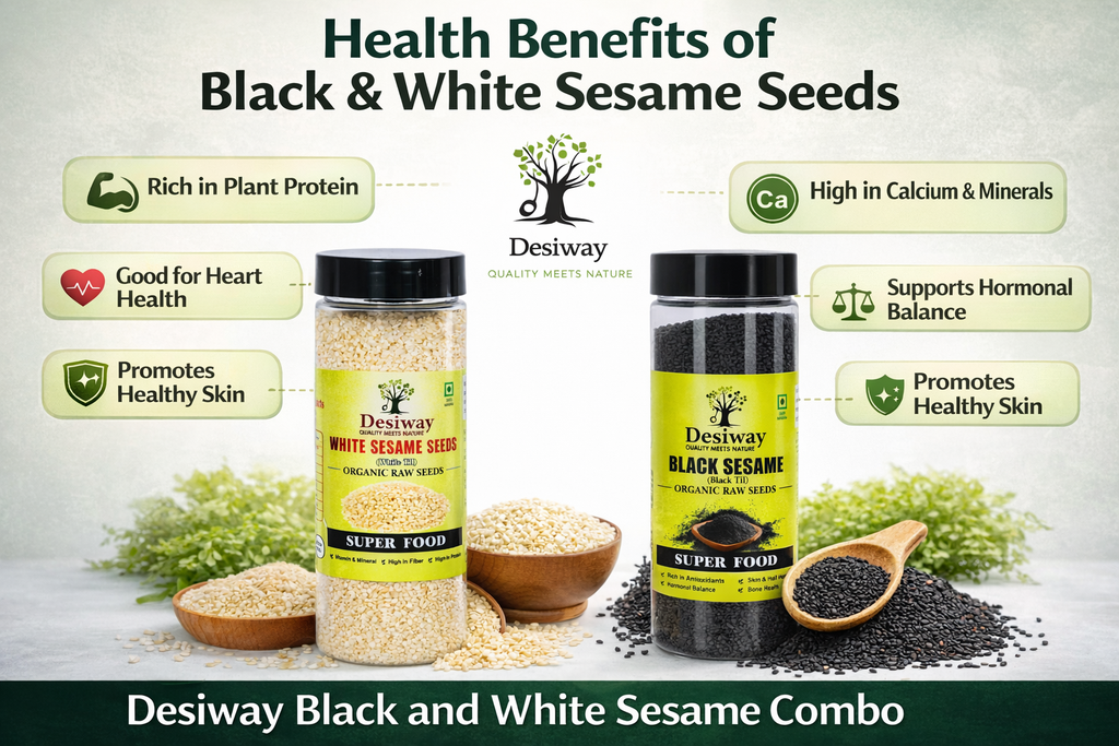 Desiway Organic Raw Seeds Combo Pack, White and Black Sesame Seeds, Super Food, High in Fiber and Antioxidants 200gms