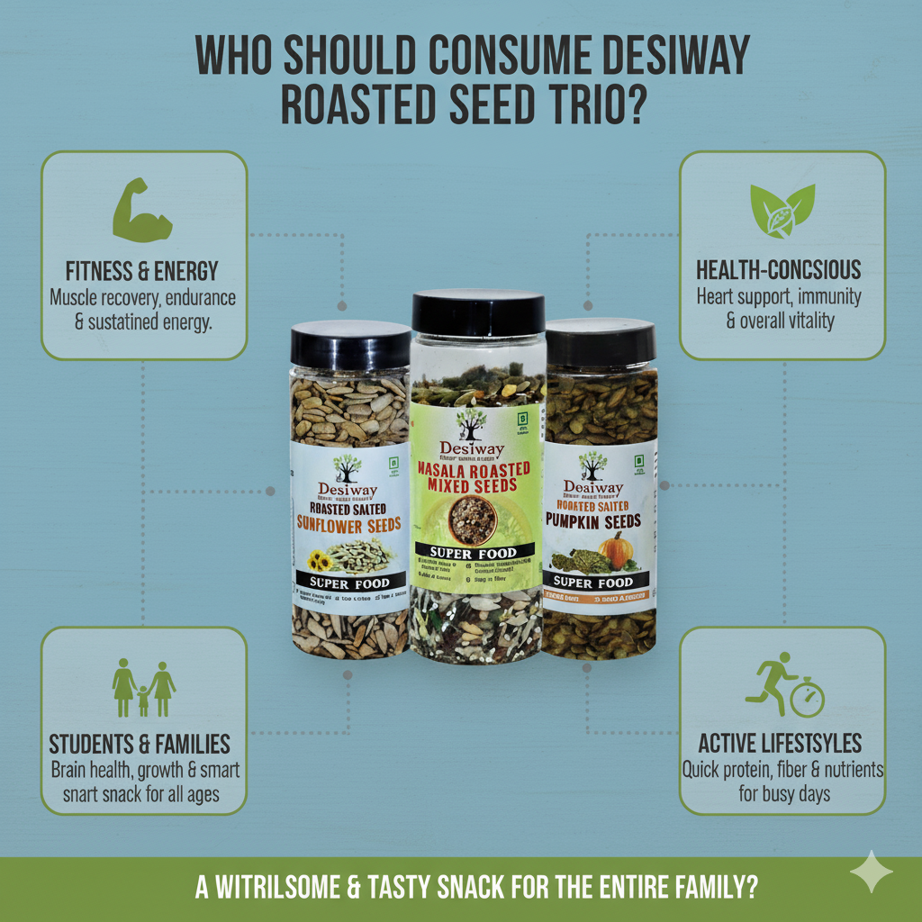 Desiway Olive Oil Roasted Seeds Combo | Sunflower, Pumpkin & Masala Mixed Seeds | Healthy Protein Snack