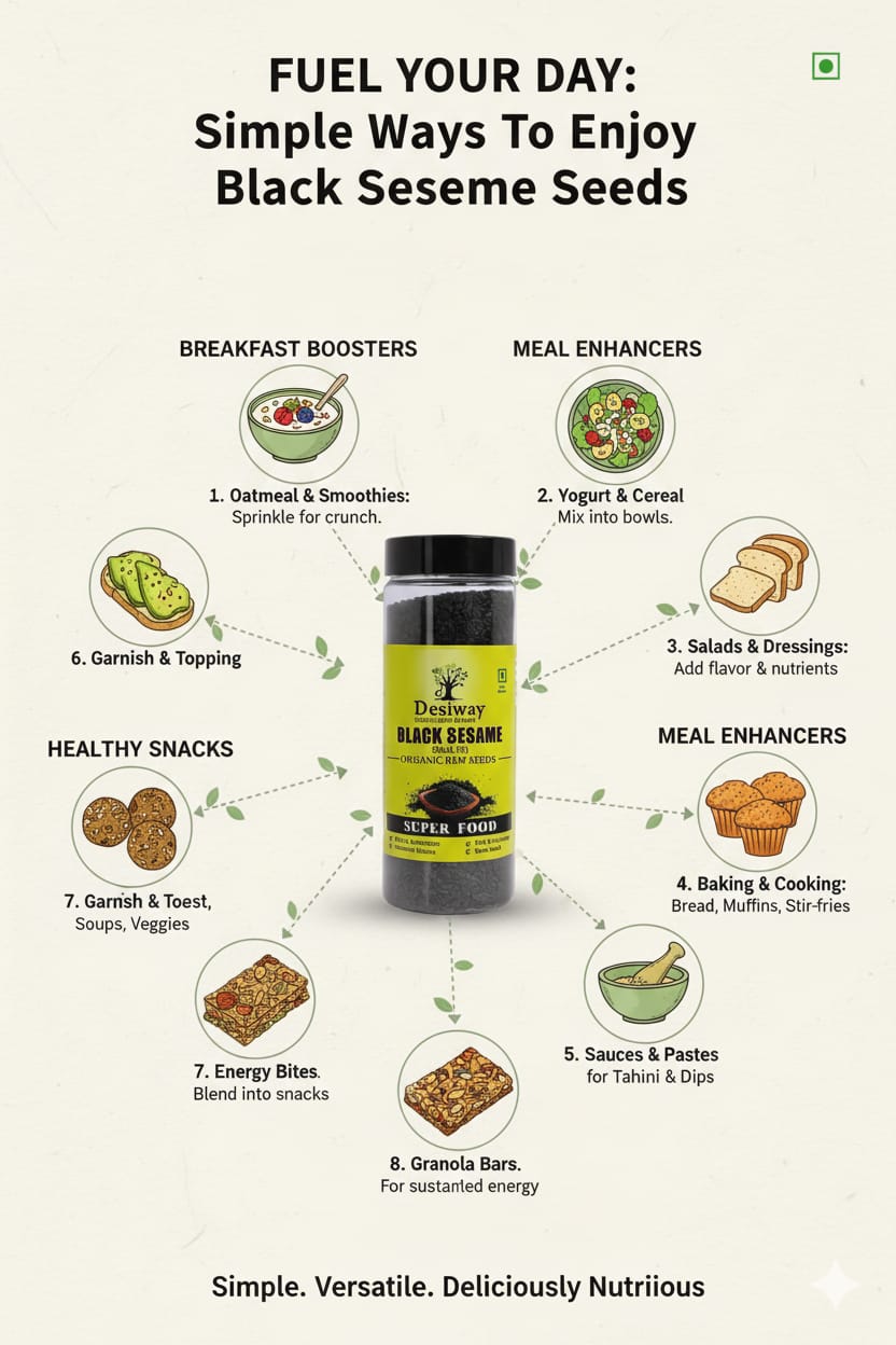 Desiway Black Sesame Seeds, Organic Raw Black Til, Super Food for Skin, Hair and Bone Health, Rich in Antioxidants 200gms