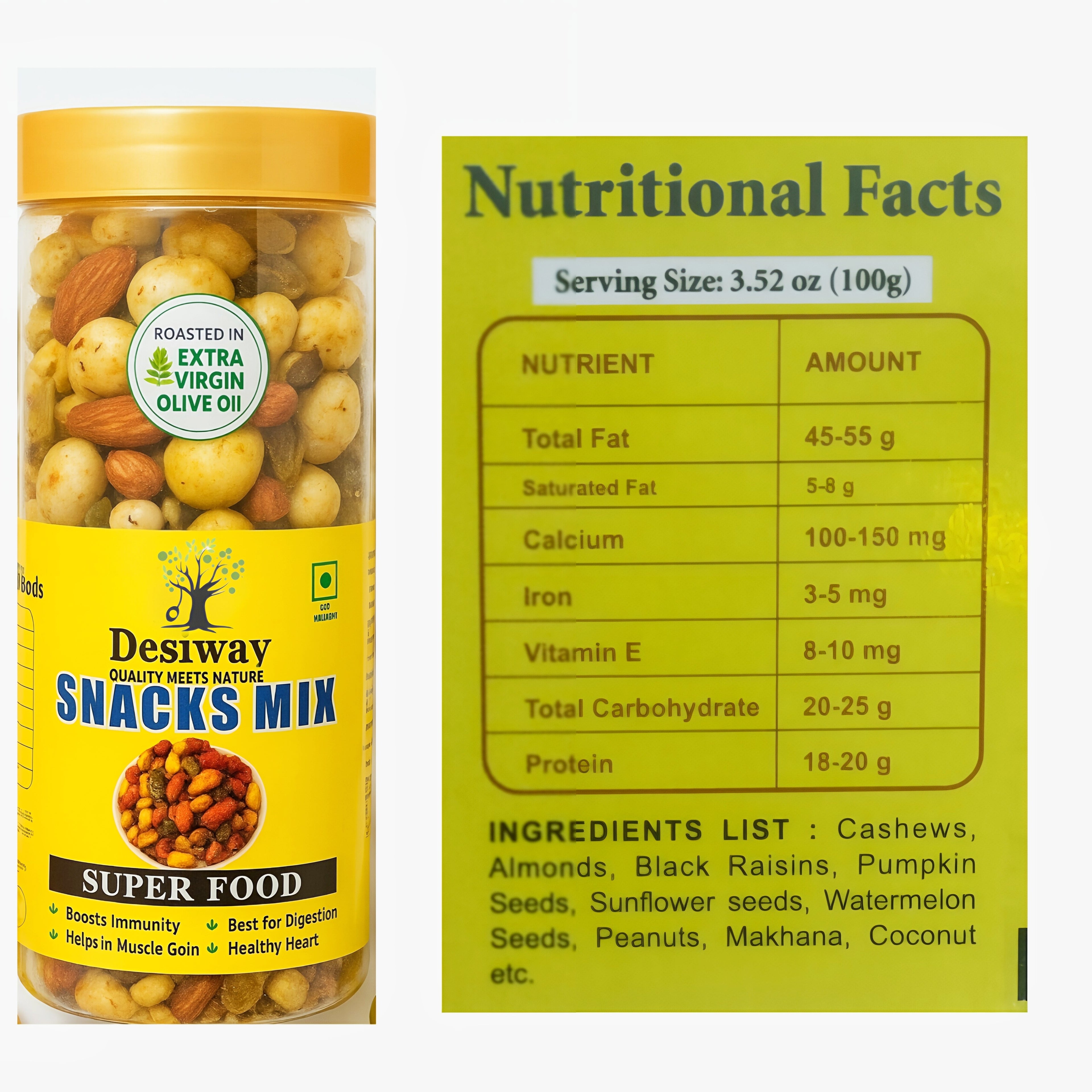 Desiway Premium Snacks Mix with Almonds, Roasted in Extra Virgin Olive Oil, Super Food for Immunity and Digestion, Quality Mixed Nuts