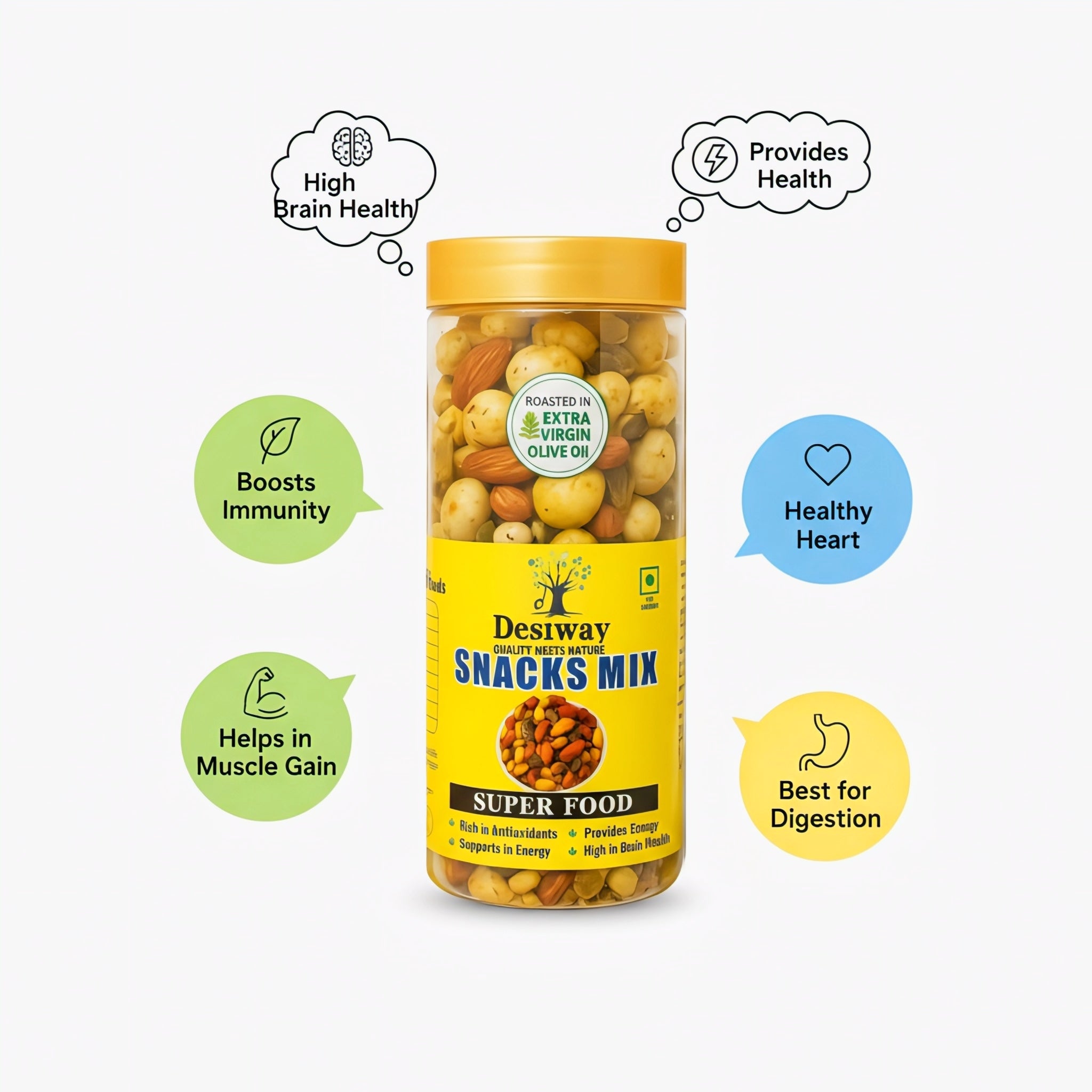 Desiway Premium Snacks Mix with Almonds, Roasted in Extra Virgin Olive Oil, Super Food for Immunity and Digestion, Quality Mixed Nuts