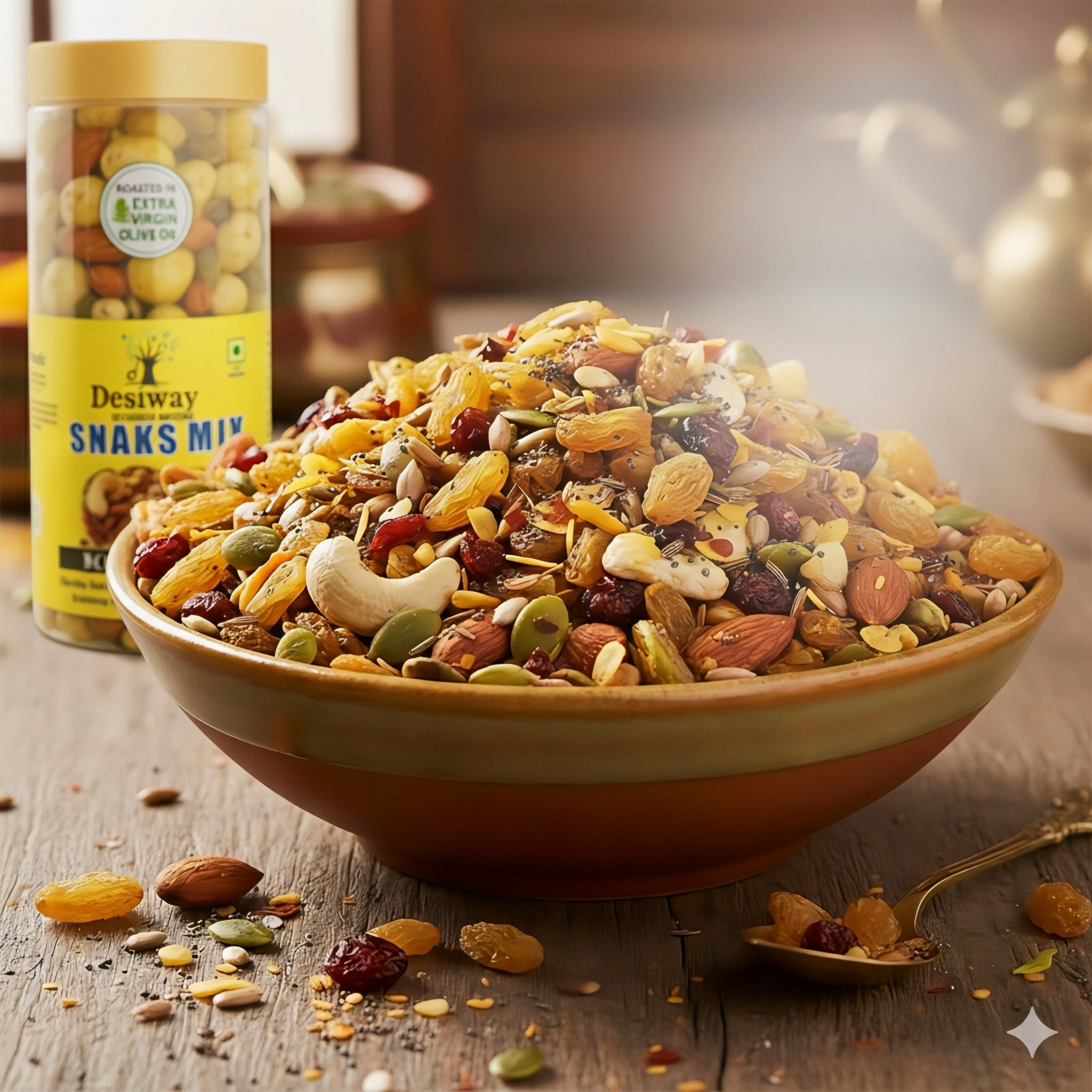 Desiway Premium Snacks Mix with Almonds, Roasted in Extra Virgin Olive Oil, Super Food for Immunity and Digestion, Quality Mixed Nuts