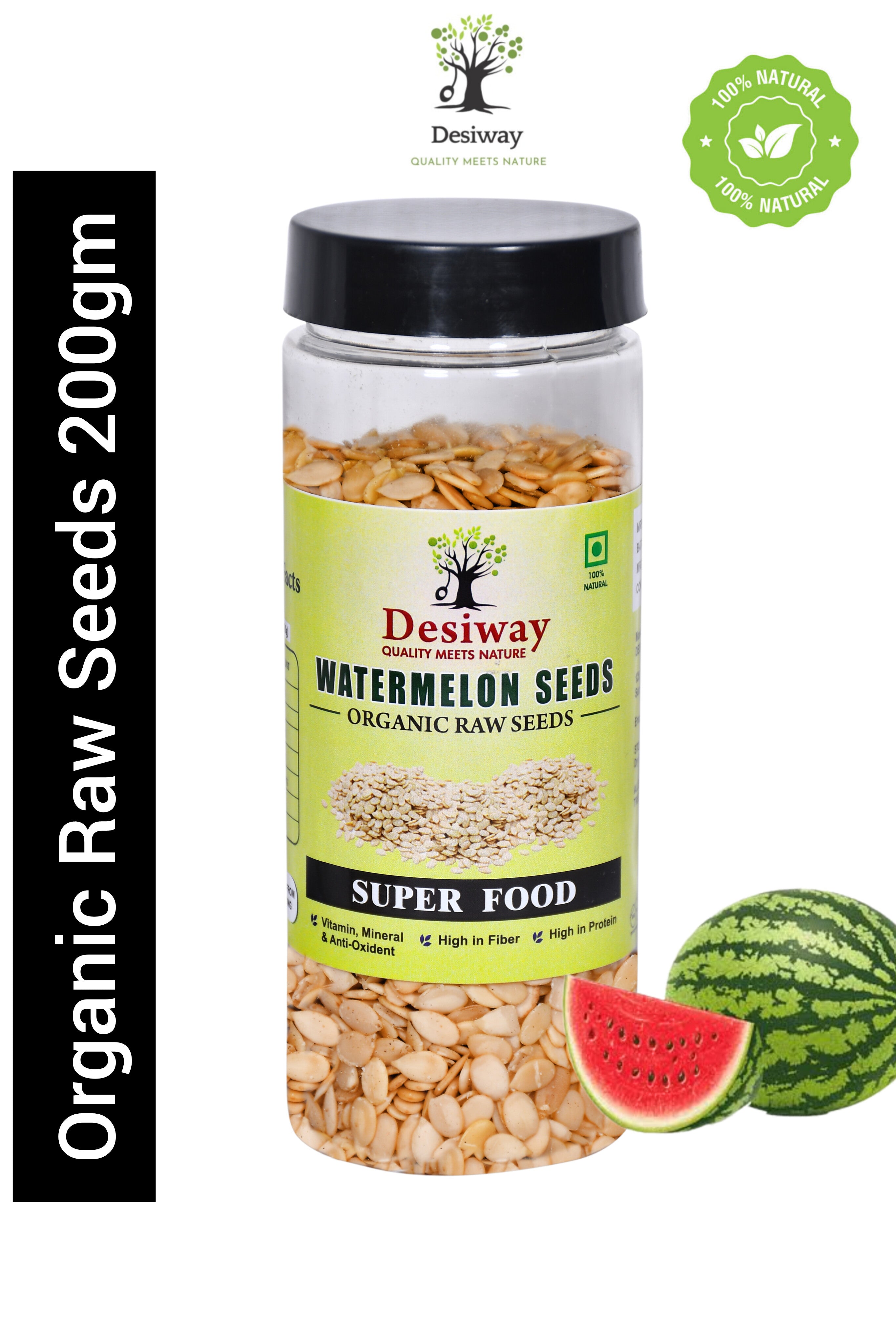 Desiway Organic Raw Watermelon Seeds | High Protein & Fiber Super Seeds 200gms
