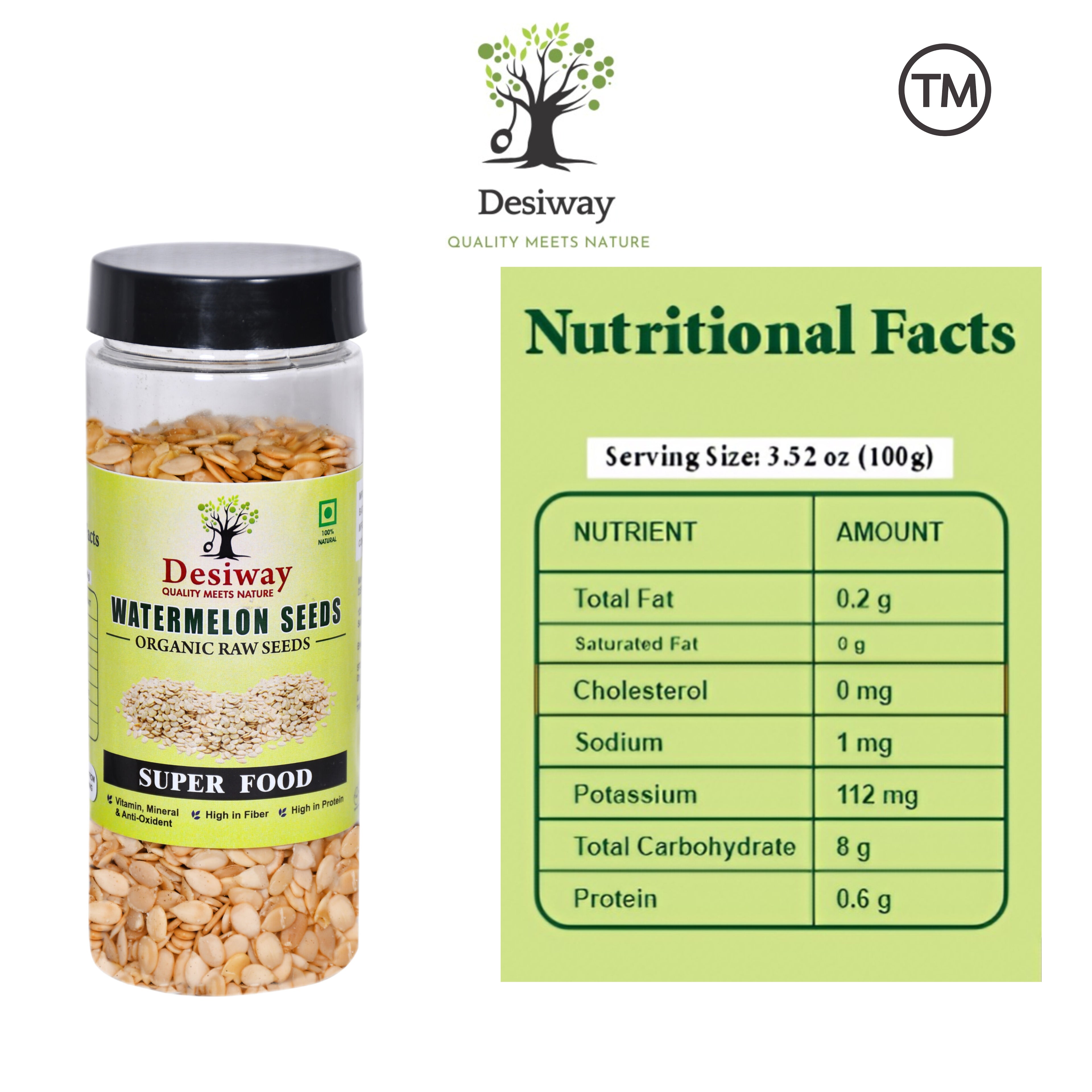 Desiway Organic Raw Watermelon Seeds | High Protein & Fiber Super Seeds 200gms