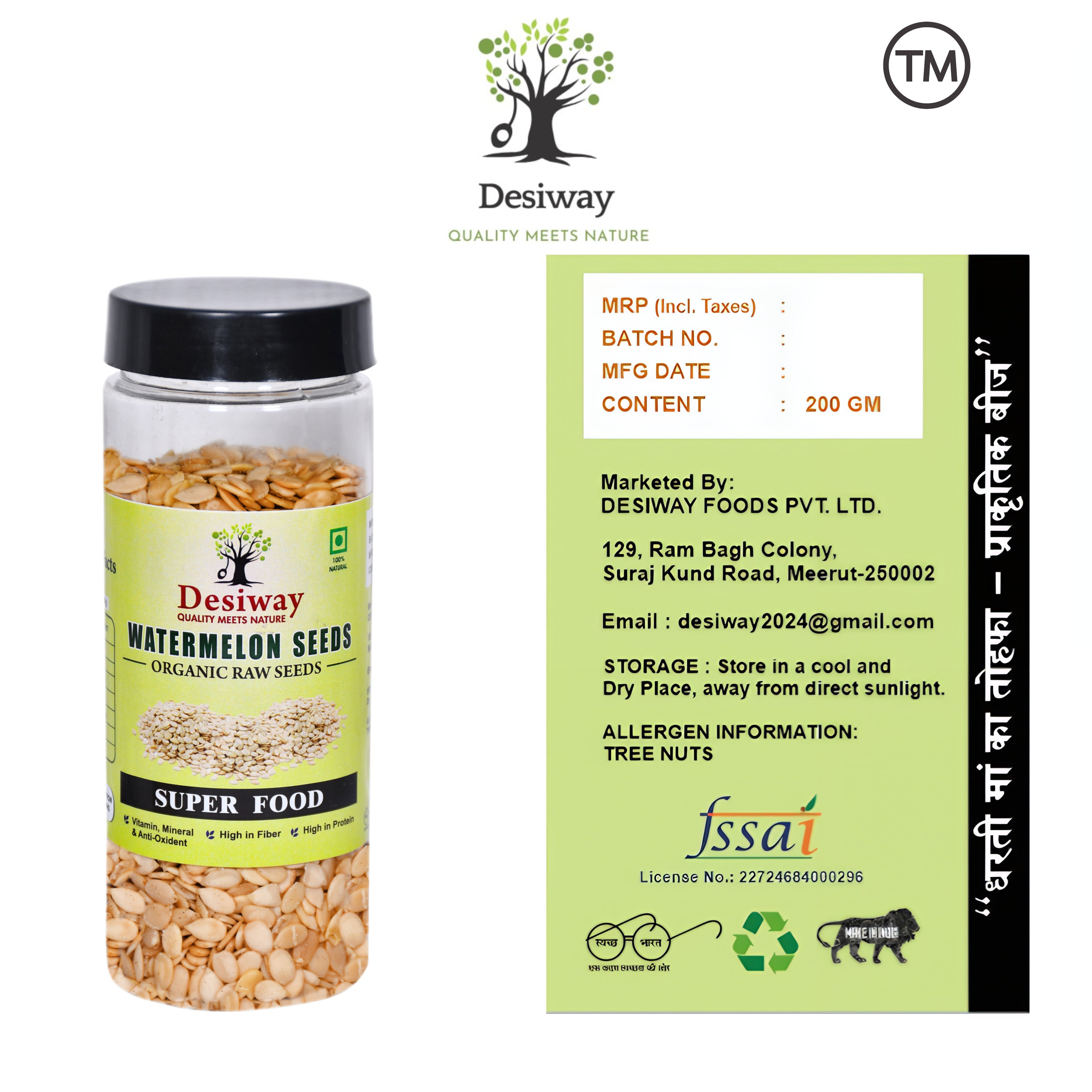 Desiway Organic Raw Watermelon Seeds | High Protein & Fiber Super Seeds 200gms