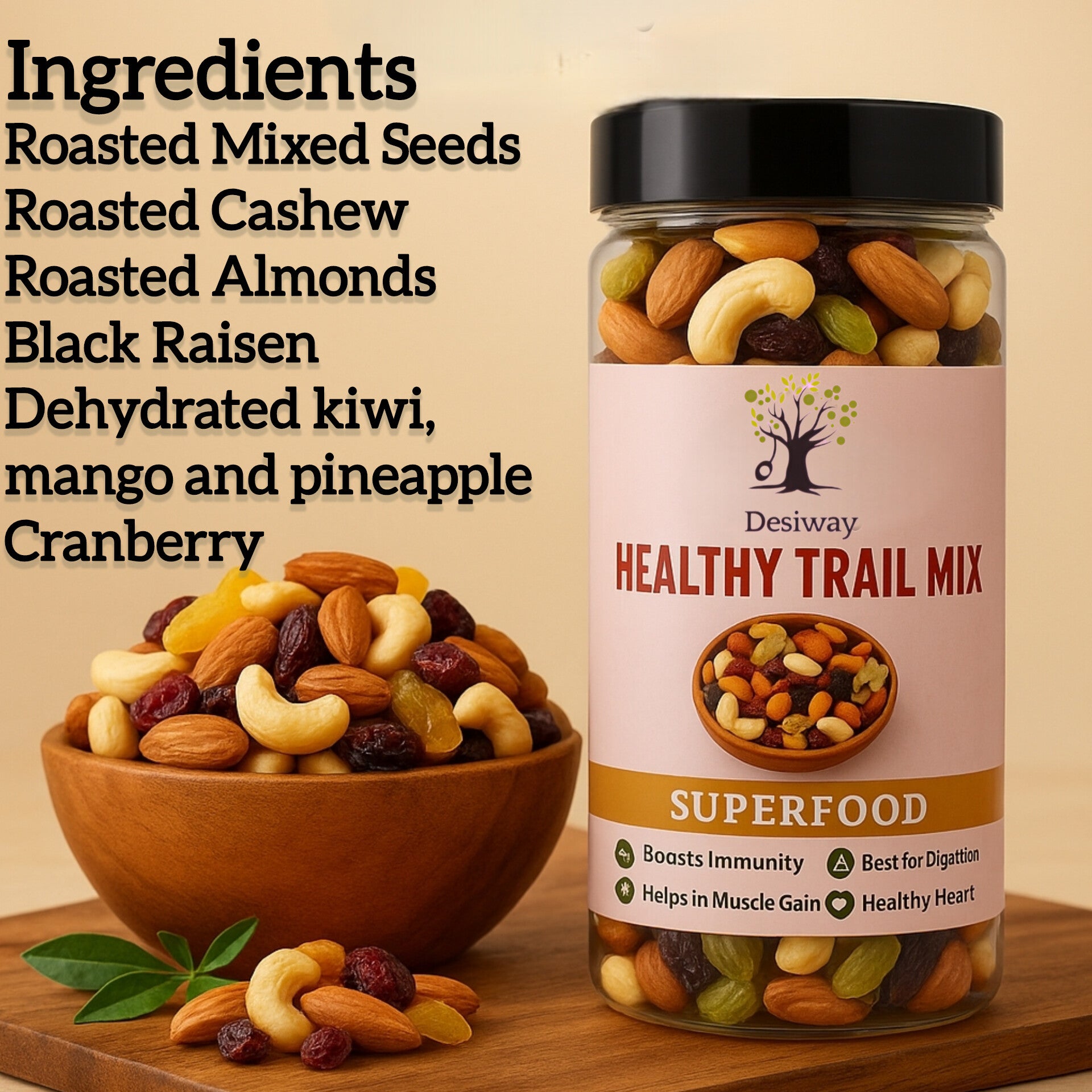 Desiway Healthy Trail Mix Superfood, Premium Nuts and Seeds, 200g, Supports Immunity and Digestion