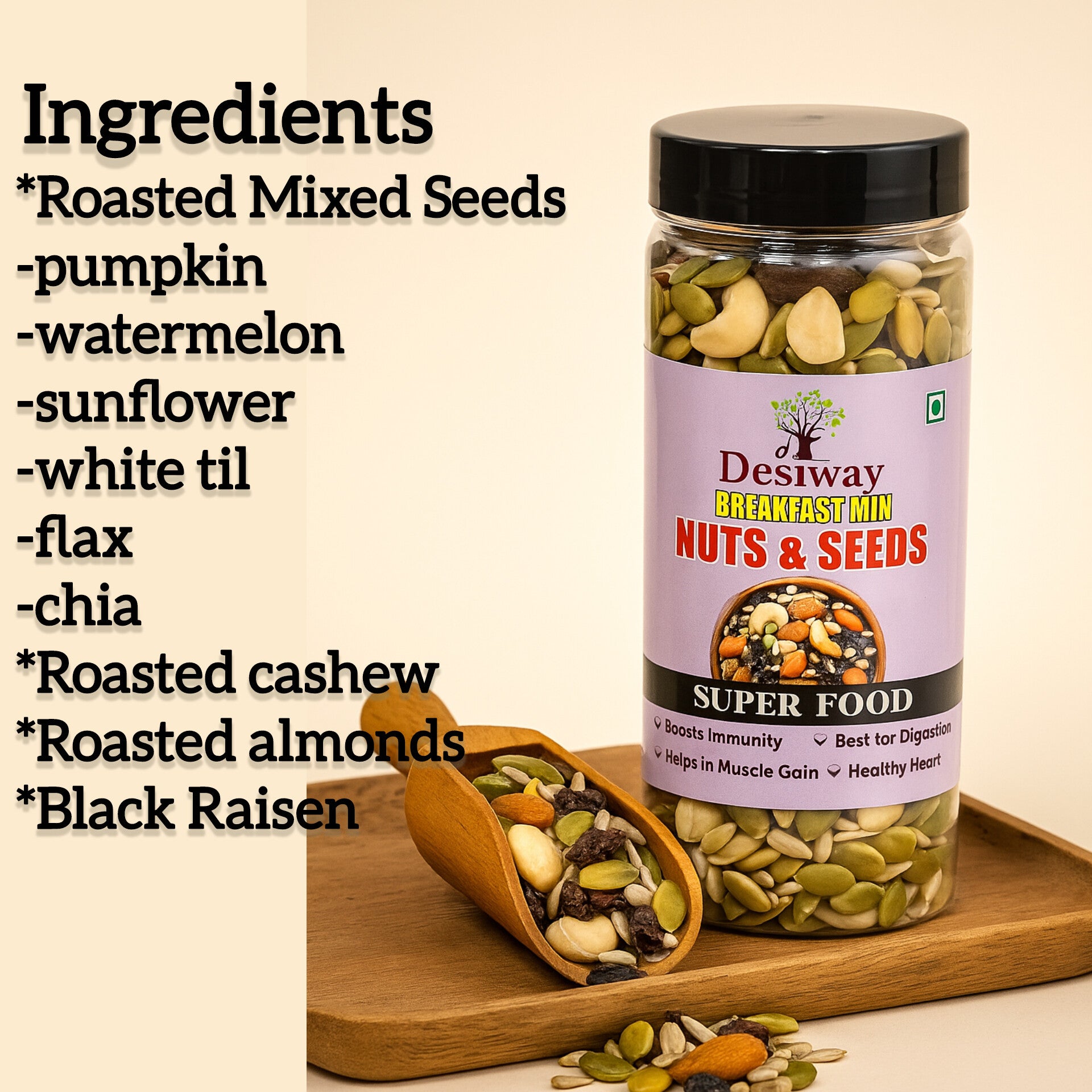Desiway Breakfast Mix, Mixed Nuts and Seeds Superfood, Immunity Boosting Trail Mix 200gms