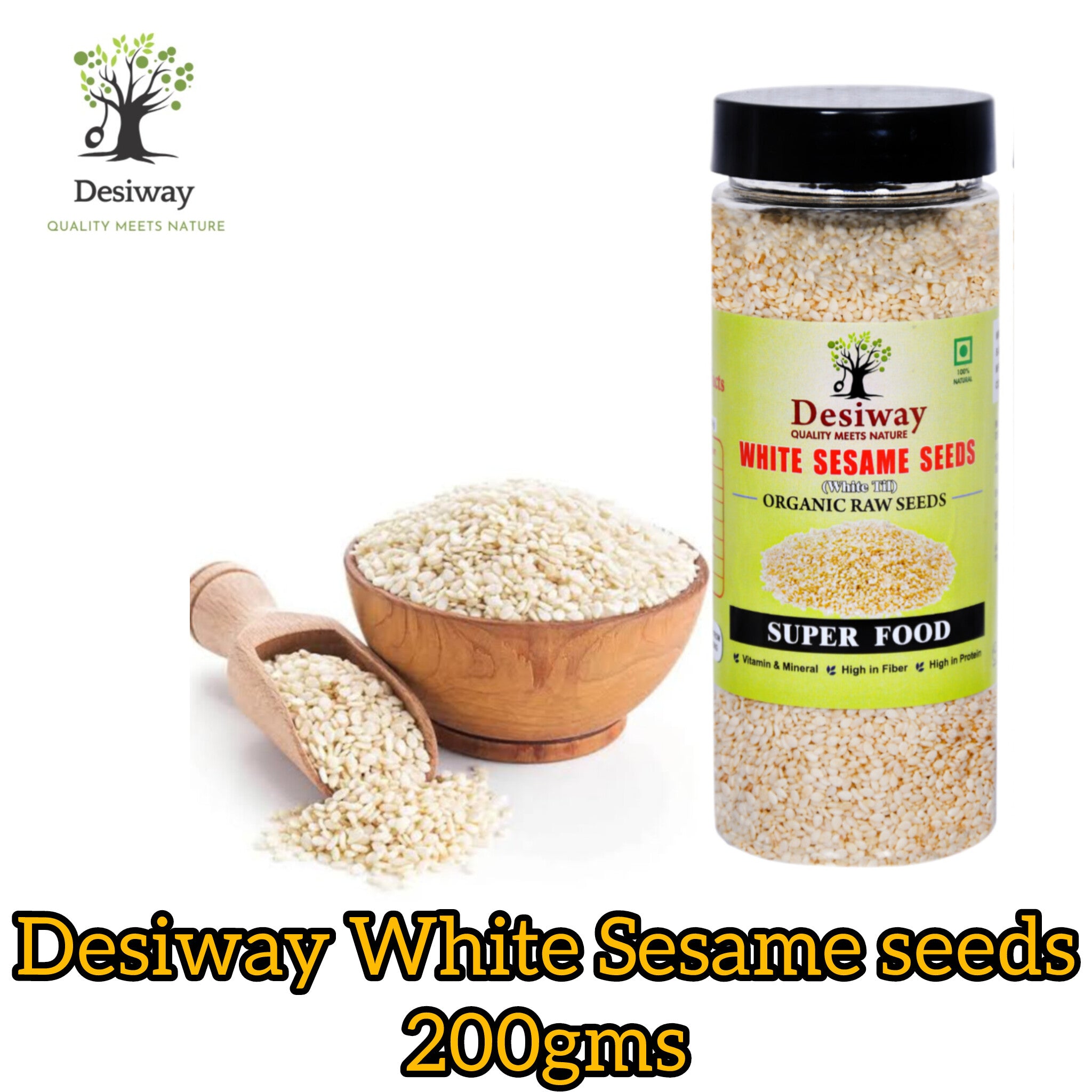 Desiway White Sesame Seeds 200g | Till for Eating | Organic Raw Seeds, High in Protein and Fibre, Super Food