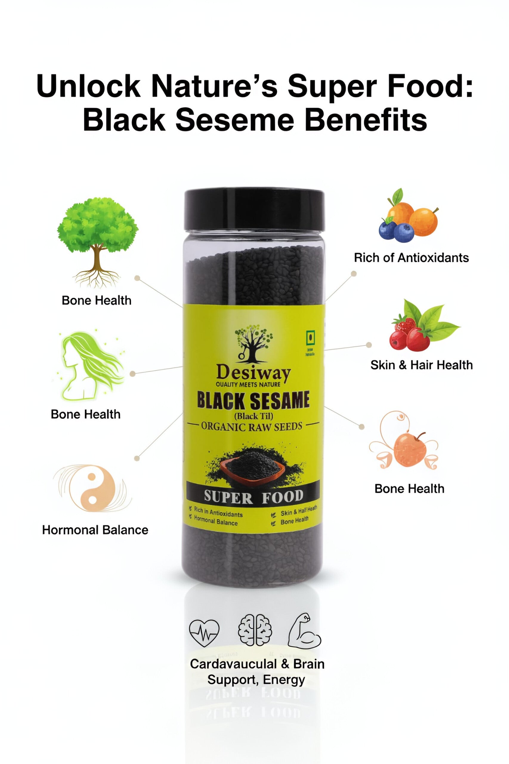 Desiway Black Sesame Seeds, Organic Raw Black Til, Super Food for Skin, Hair and Bone Health, Rich in Antioxidants 200gms