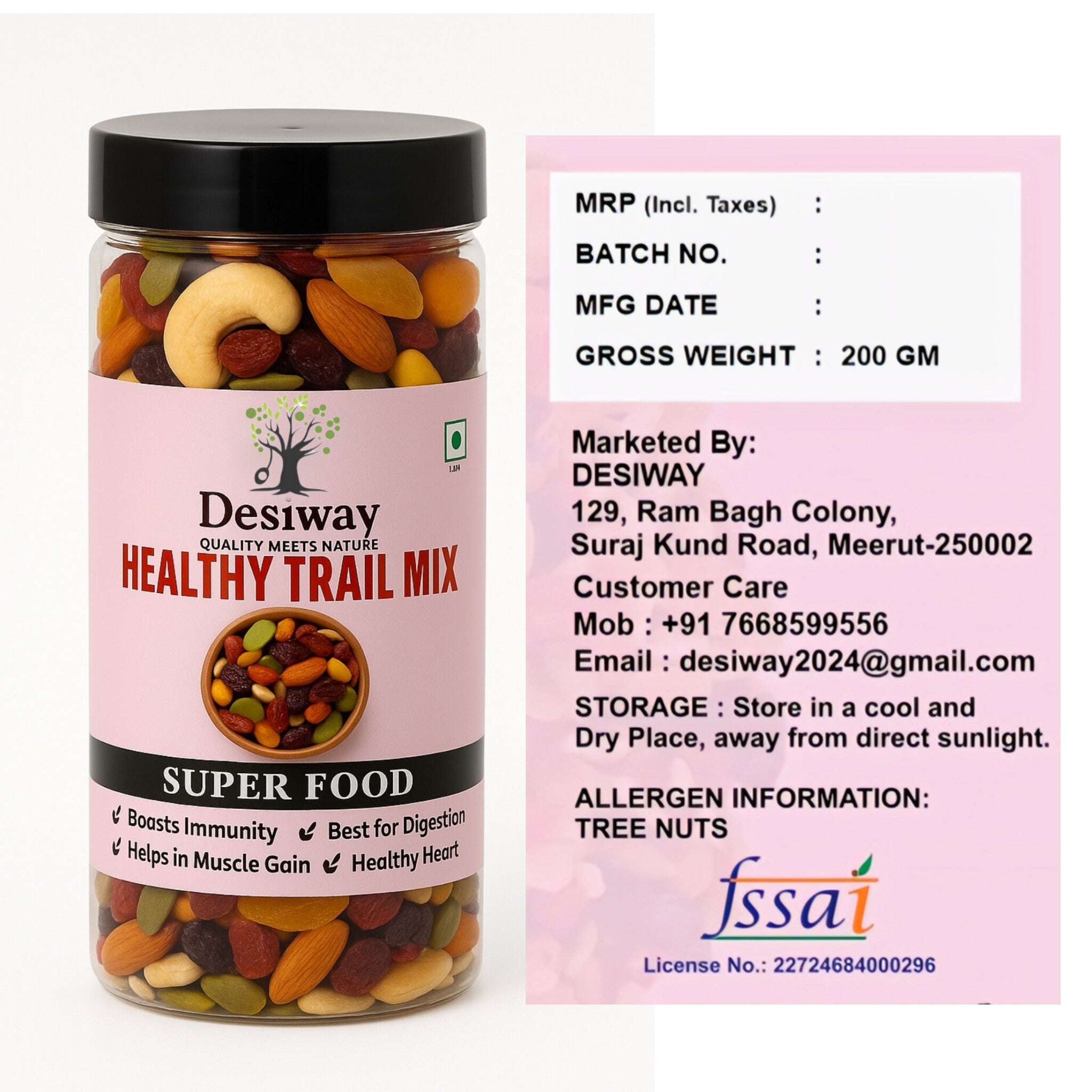 Desiway Healthy Trail Mix Superfood, Premium Nuts and Seeds, 200g, Supports Immunity and Digestion