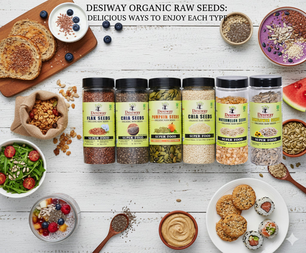 Desiway Organic Raw 6 Seeds Combo | Chia, Flax, Pumpkin, Sunflower, Sesame & Watermelon Seeds
