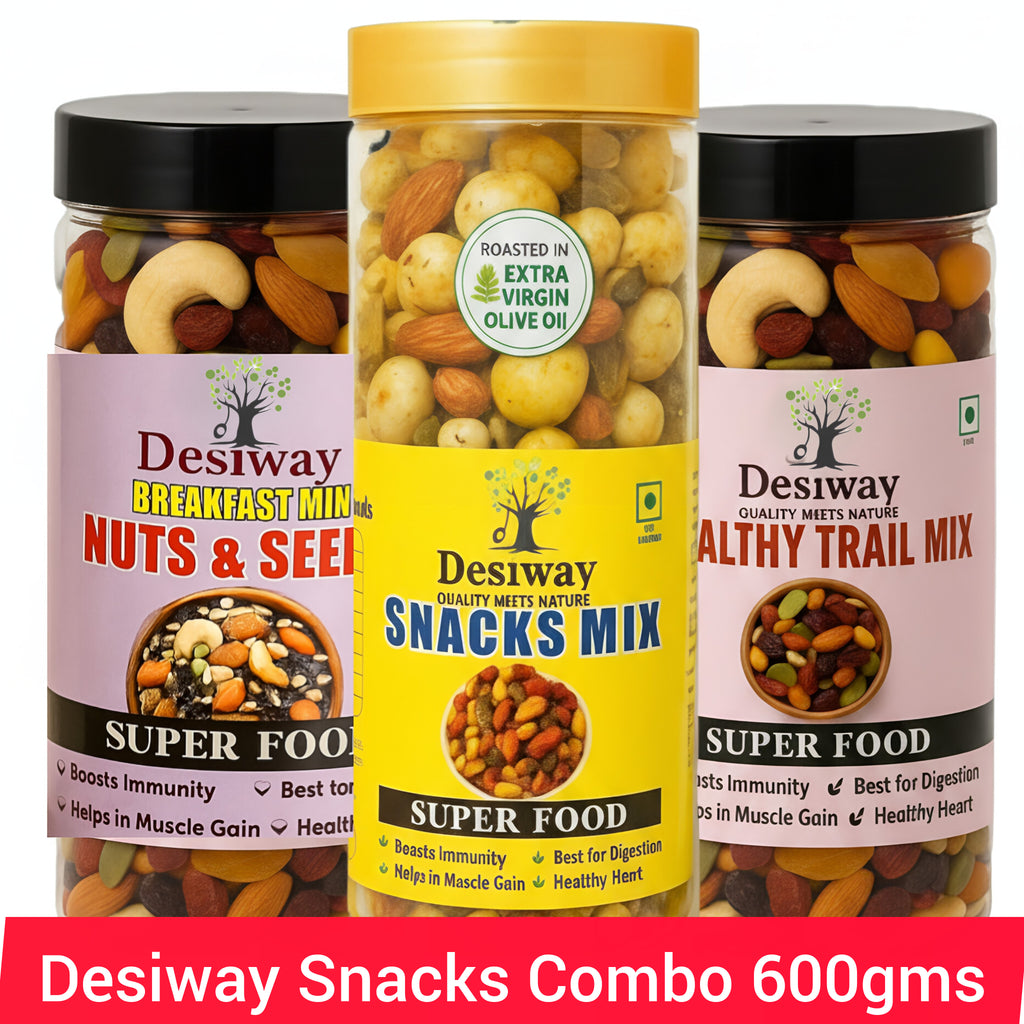 Desiway Dry Fruits Combo | Trail Mix, Breakfast Mix & Olive Oil Roasted Snacks Mix