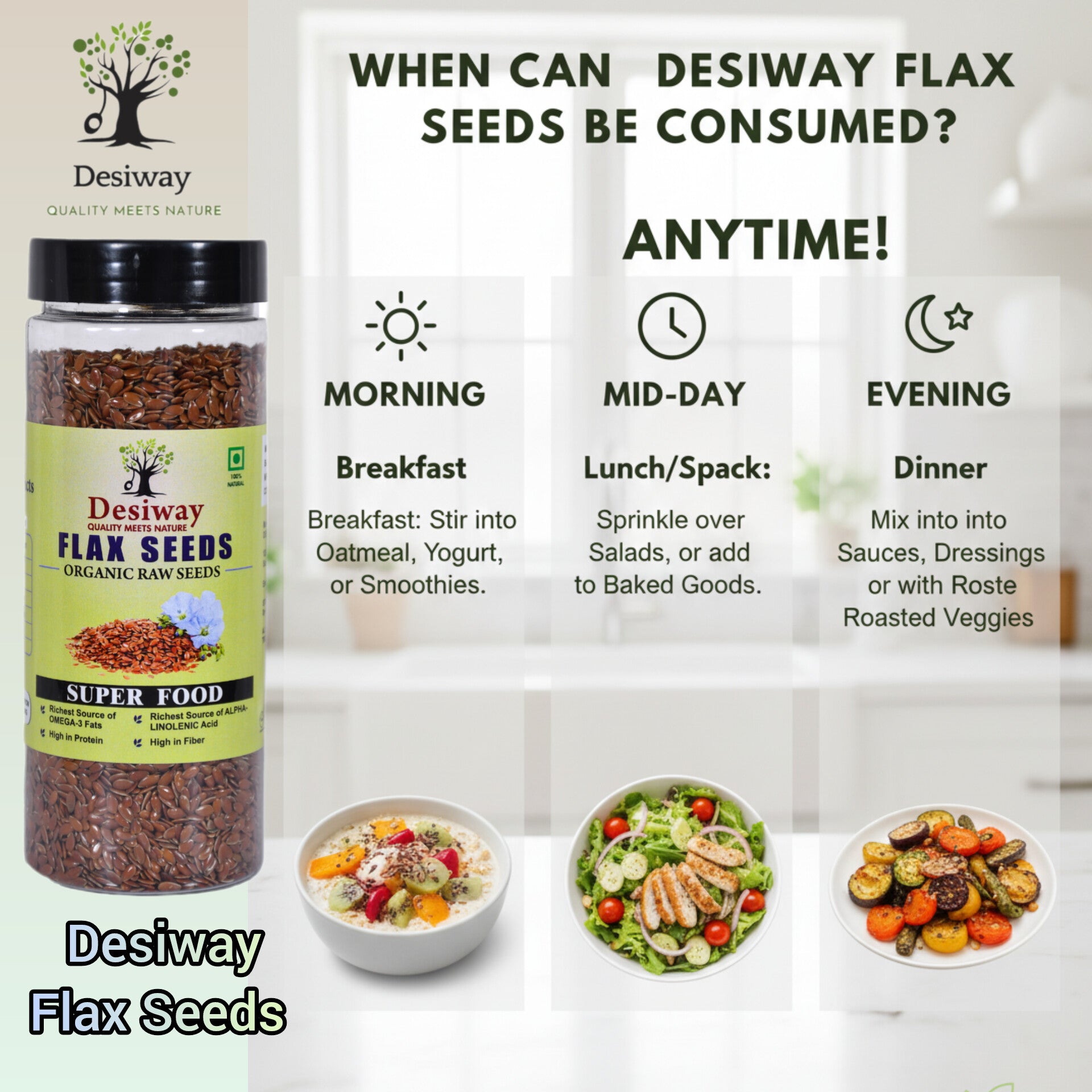 Desiway Organic Raw Flax Seeds 200g, 100% Natural Super Food, Rich in Omega-3, Protein and Fibre