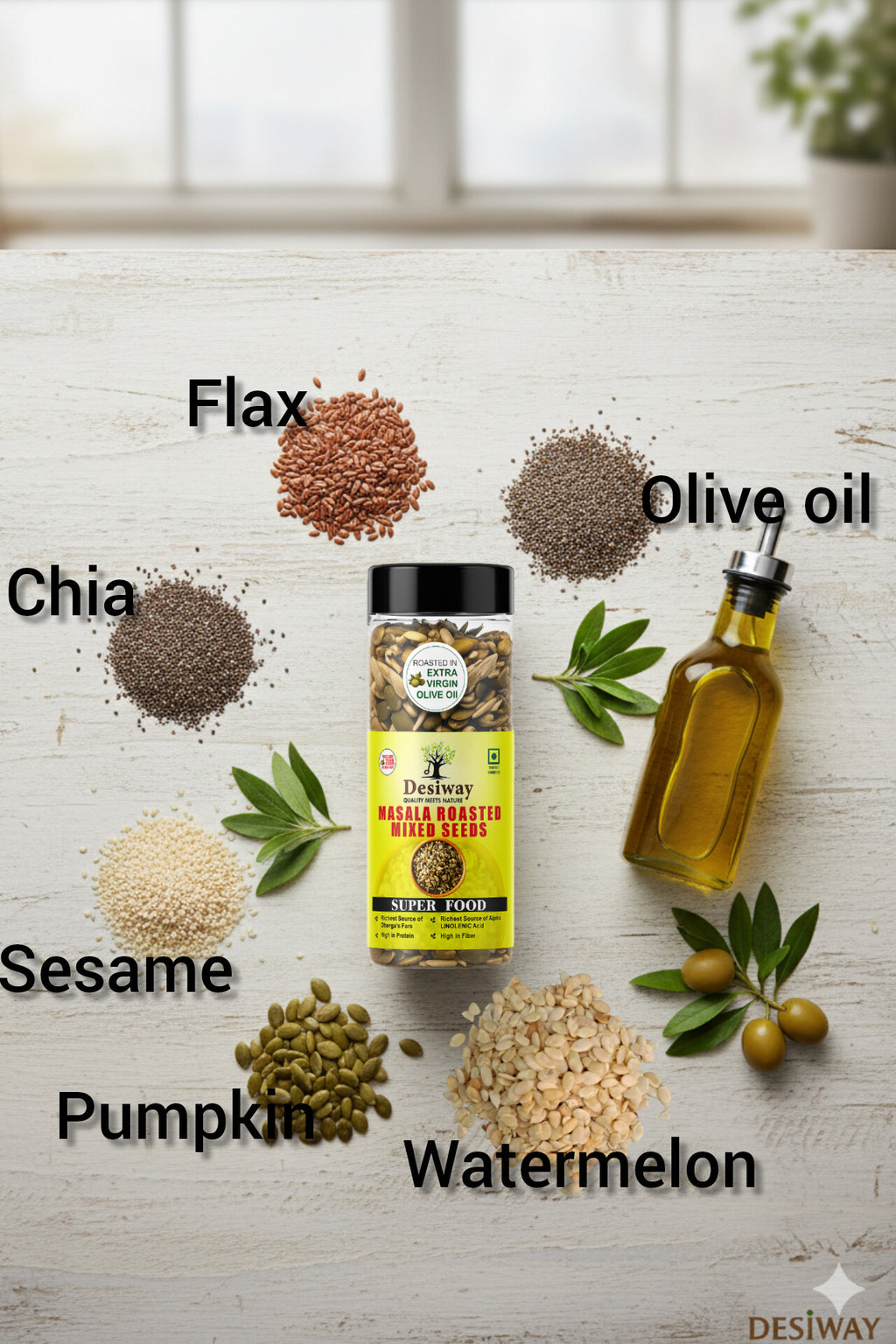 Desiway Masala Roasted Mixed Seeds, Olive Oil Roasted, Super Food, High in Protein and Omega-3, Natural, Health Namkeen,Mixed Seeds Chaat 200gms