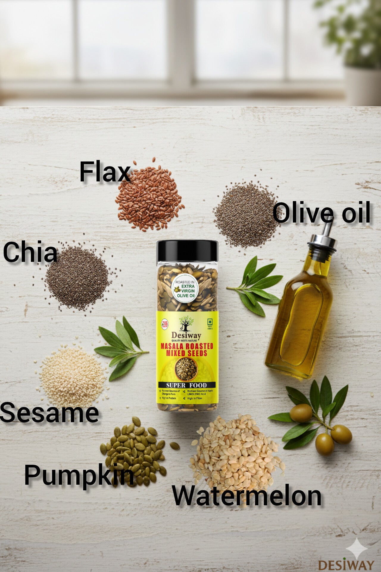 Desiway Masala Roasted Mixed Seeds, Olive Oil Roasted, Super Food, High in Protein and Omega-3, Natural, Health Namkeen,Mixed Seeds Chaat 200gms