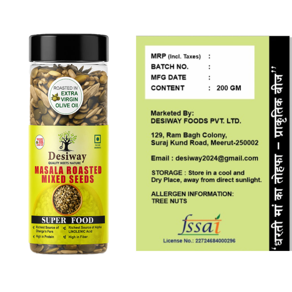 Desiway Masala Roasted Mixed Seeds, Olive Oil Roasted, Super Food, High in Protein and Omega-3, Natural, Health Namkeen,Mixed Seeds Chaat 200gms