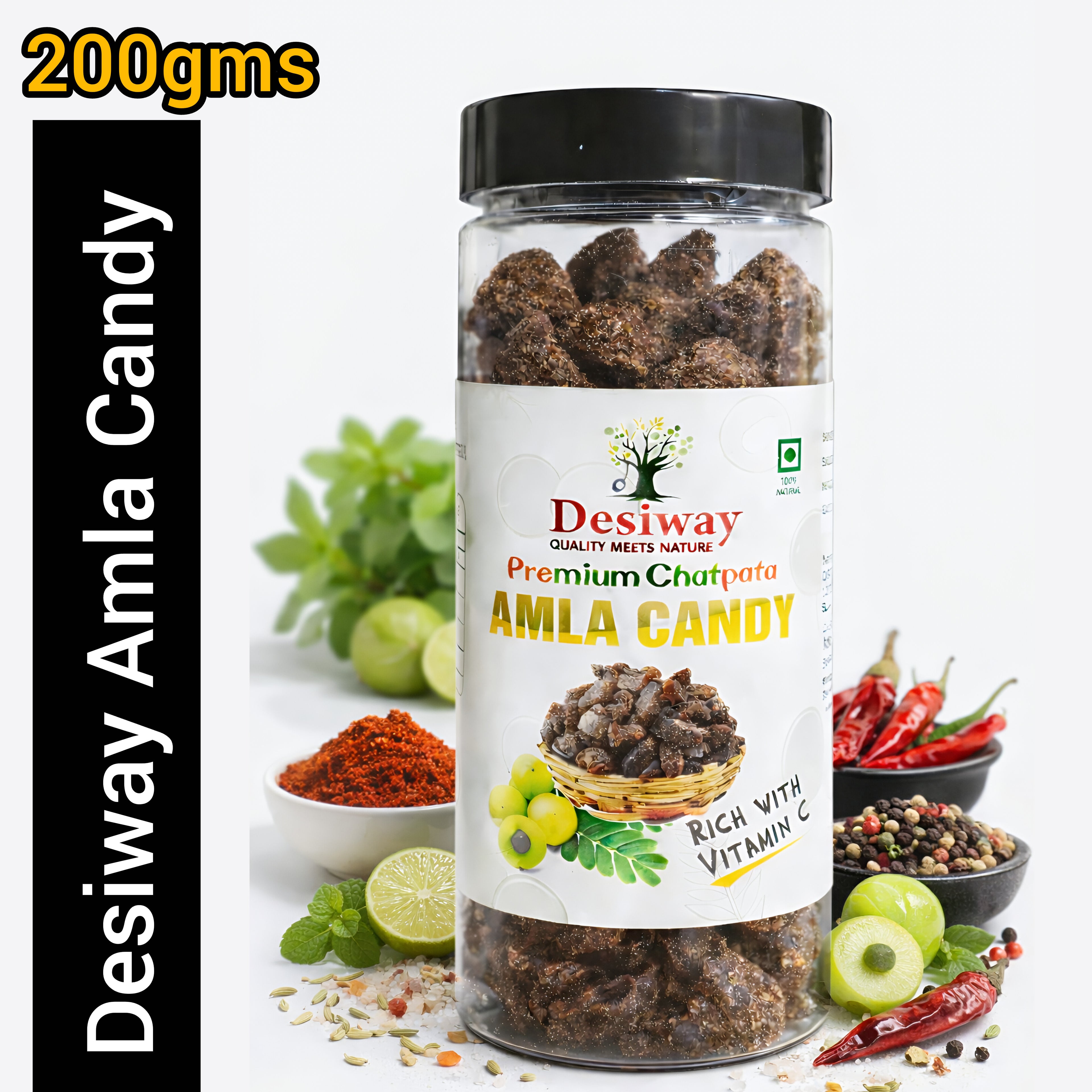 Desiway Premium Chatpata Amla Candy, Rich in Vitamin C, Traditional Indian Gooseberry Sweet and Spicy Candy 200gms