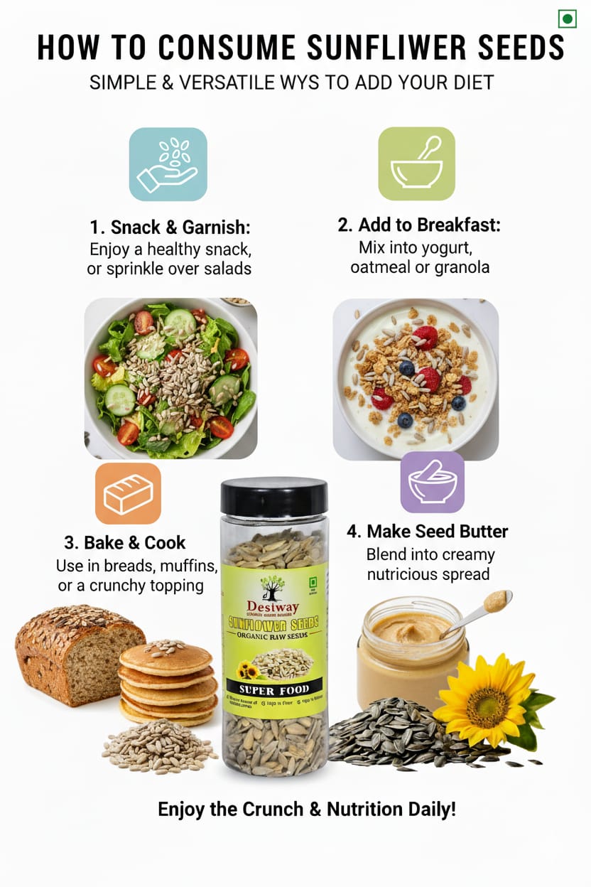 Desiway Organic Sunflower Seeds Raw | Rich in Protein, Fiber & Healthy Fats | Natural Superfood Seeds 200gms