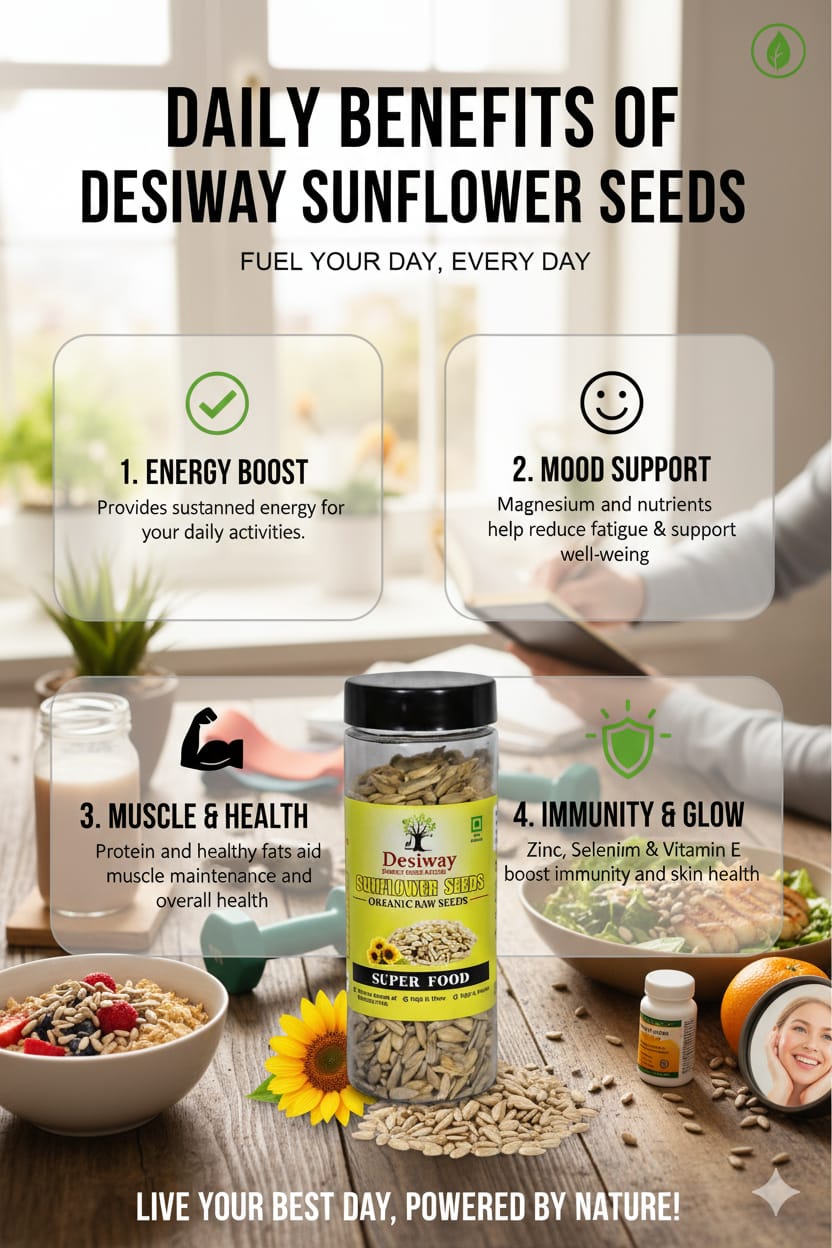 Desiway Organic Sunflower Seeds Raw | Rich in Protein, Fiber & Healthy Fats | Natural Superfood Seeds 200gms