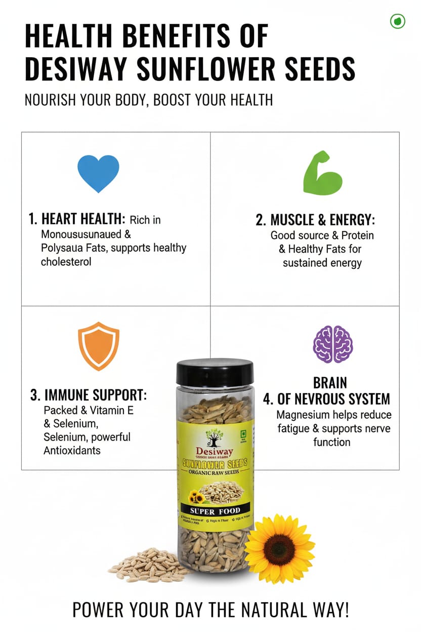 Desiway Organic Sunflower Seeds Raw | Rich in Protein, Fiber & Healthy Fats | Natural Superfood Seeds 200gms