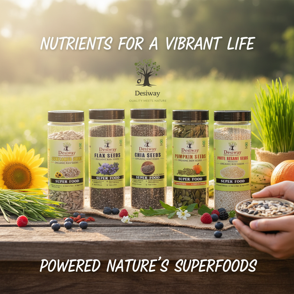 Desiway Super 5 Seeds Combo | Chia, Flax, Pumpkin, Sunflower & Sesame Seeds | Healthy Superfood Mix