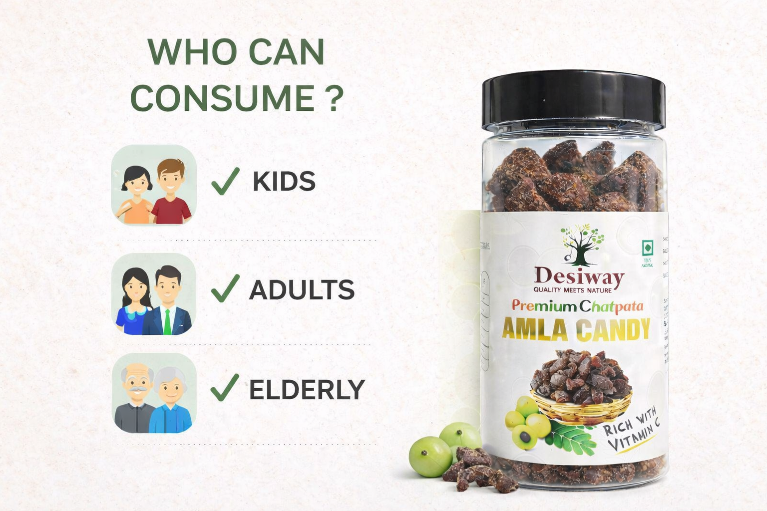 Desiway Premium Chatpata Amla Candy, Rich in Vitamin C, Traditional Indian Gooseberry Sweet and Spicy Candy 200gms