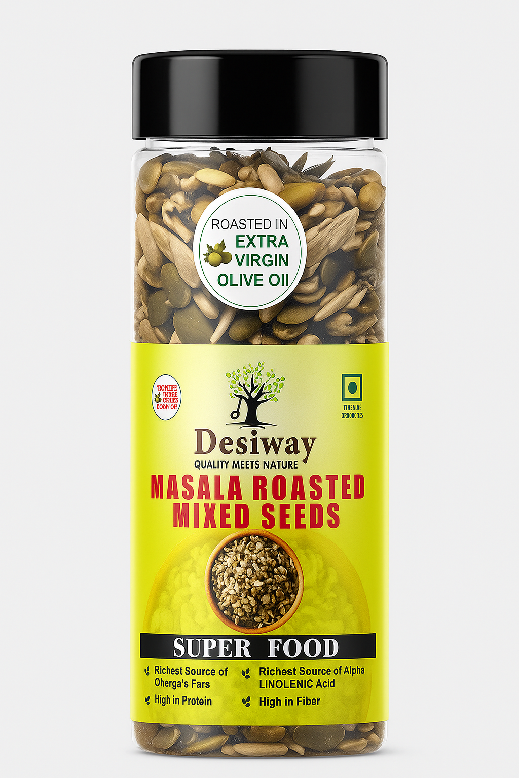 Desiway Masala Roasted Mixed Seeds, Olive Oil Roasted, Super Food, High in Protein and Omega-3, Natural, Health Namkeen,Mixed Seeds Chaat 200gms