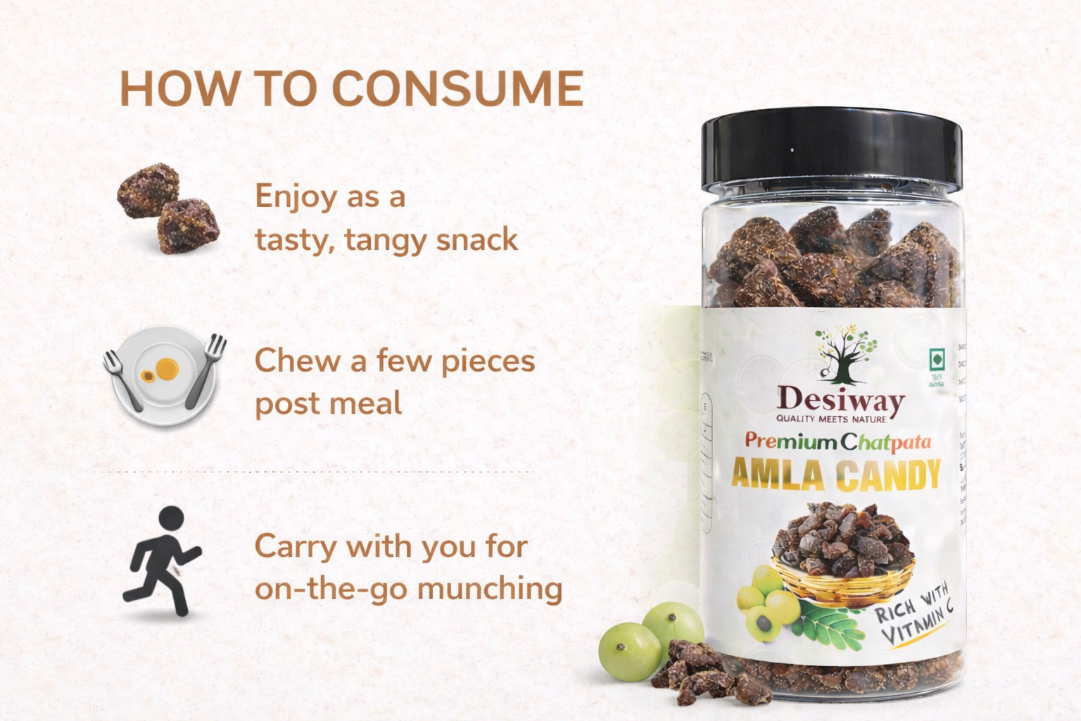 Desiway Premium Chatpata Amla Candy, Rich in Vitamin C, Traditional Indian Gooseberry Sweet and Spicy Candy 200gms