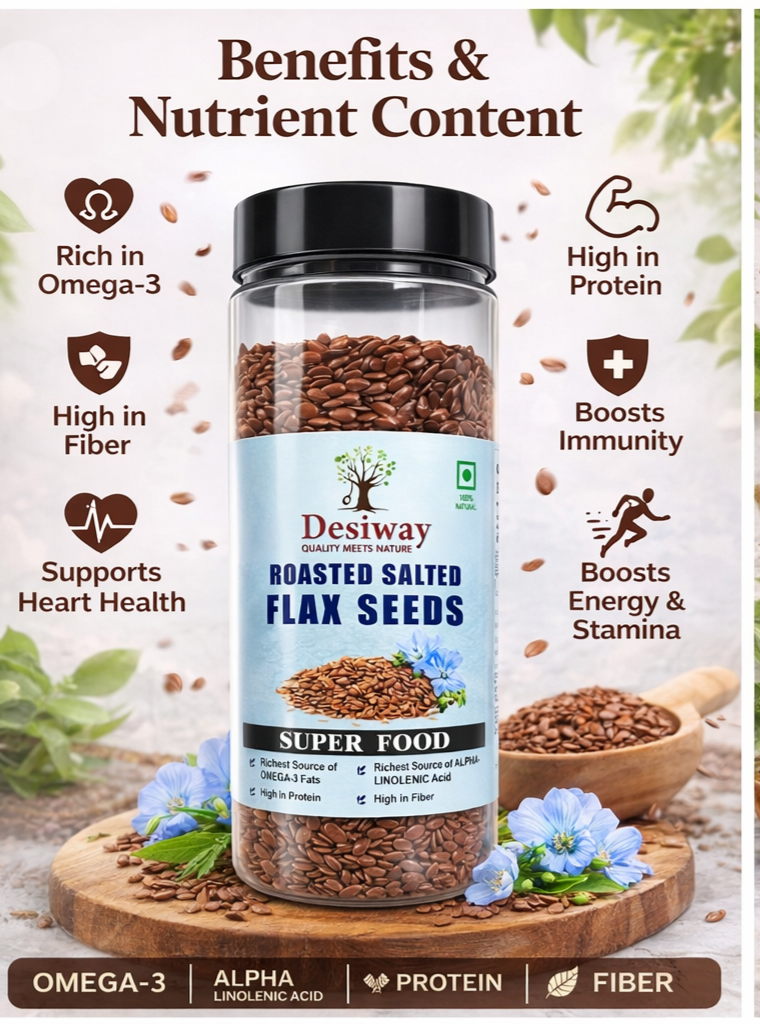 Desiway Roasted Salted Flax Seeds, Olive Oil Roasted Flax Seeds, High in Omega-3 and Protein 200gms