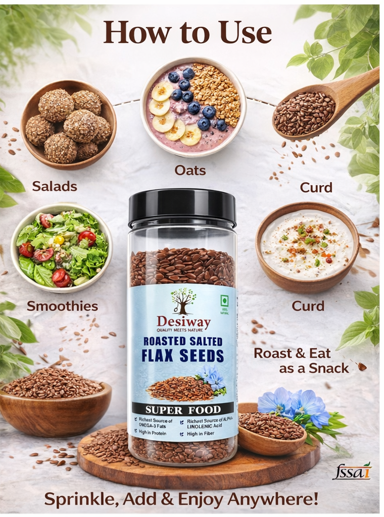 Desiway Roasted Salted Flax Seeds, Olive Oil Roasted Flax Seeds, High in Omega-3 and Protein 200gms