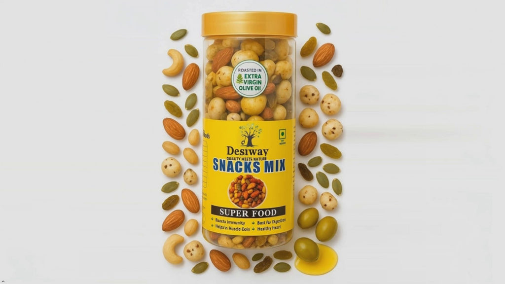 Desiway Premium Snacks Mix with Almonds, Roasted in Extra Virgin Olive Oil, Super Food for Immunity and Digestion, Quality Mixed Nuts